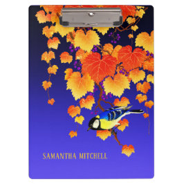 Fall Weintrauben Great Tit Bird Orange Blätter Bla Klemmbrett