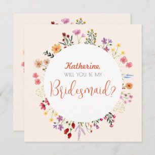 Fall Whimsical Wildblume Floral Bridesmaid Script Einladung