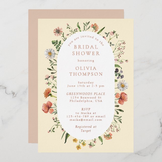 Fall Whimsischer Wildblume Arch Brautparty Folieneinladung (Vorderseite/Rückseite)