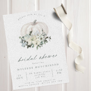 Fall White Floral Pumpkin & Sage Brautparty Einladung