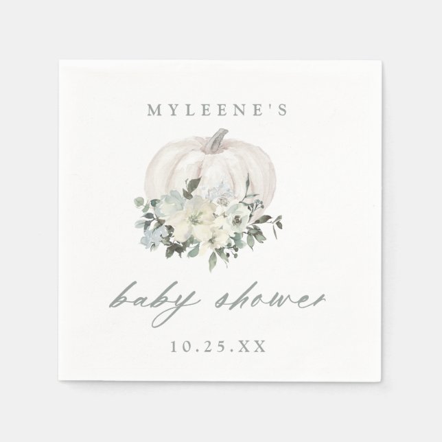 Fall White & Gray Pumpkin Baby Dusche Serviette (Vorderseite)