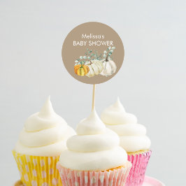 Fall white orange pumpkin greenery cupcake topper runder aufkleber