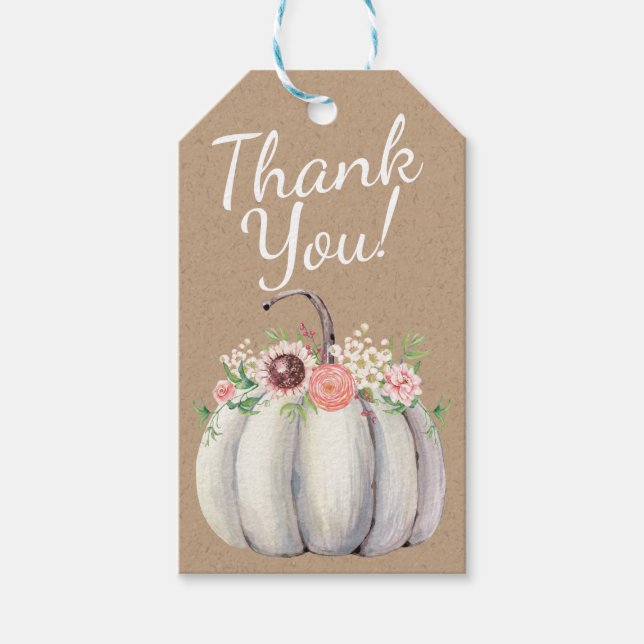 Fall White Pumpkin Baby Dusche Geschenkanhänger (Vorderseite)