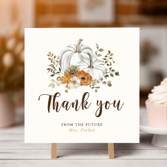 Fall White Pumpkin-Brautparty Dankeskarte (Rustic Fall White Pumpkin Bridal Shower Thank You Card Square)