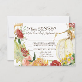 Fall White Pumpkin Floral Burgundy Wreath Wedding RSVP Karte