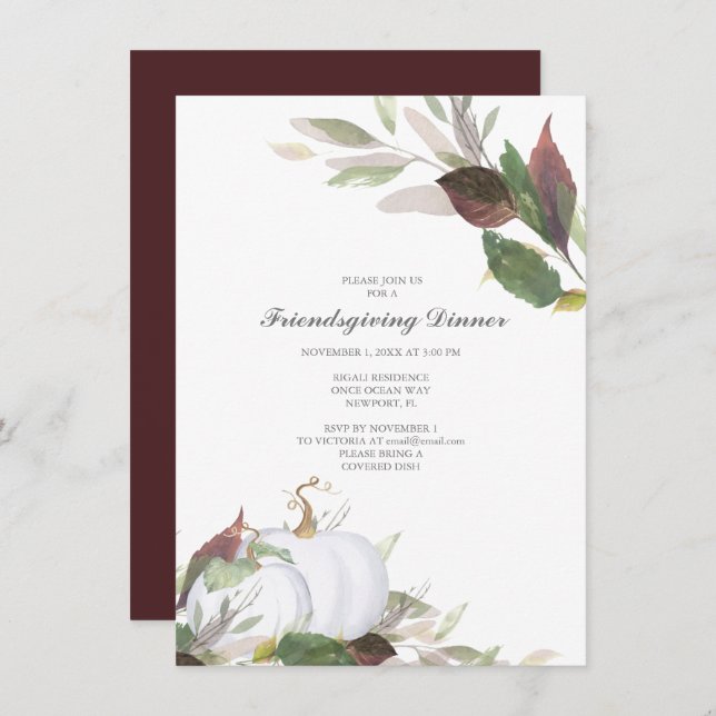 Fall WHITE PUMPKIN Freunde geben Abendessen Einladung (Vorne/Hinten)