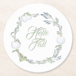 Fall White Pumpkin & Greenery Round Paper Unterset Runder Pappuntersetzer