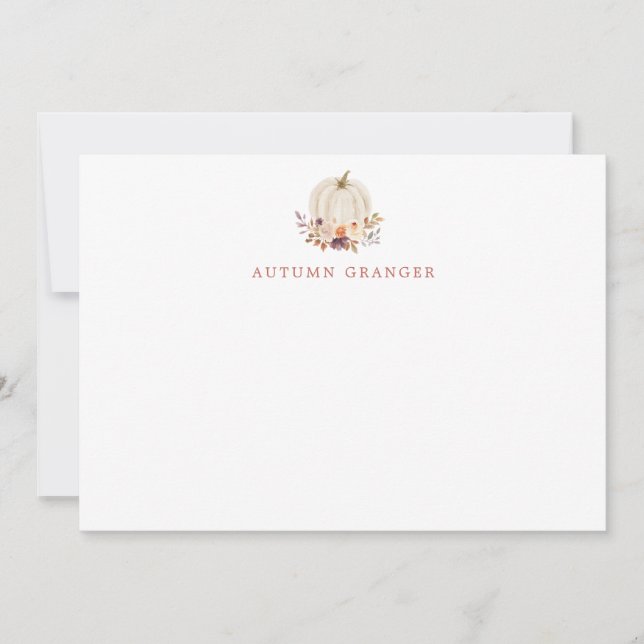 Fall White Pumpkin Terracorra & Purple Blumen Mitteilungskarte (Vorderseite)