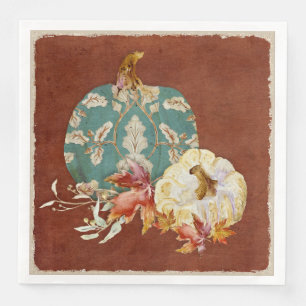 Fall White Pumpkin w Oak Leaf Muster Wasserfarbe Serviette