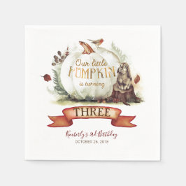 Fall White und Gold Pumpkin Geburtstag Serviette