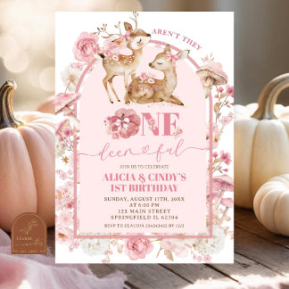 Fall White und Pink Onederful Twins Geburtstag Einladung