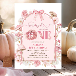 Fall White und Pink Pumpkin Erster Geburtstag Einladung