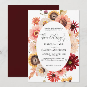 Fall Wild Blumen Sonnenblumen & Burgund Hochzeit Einladung