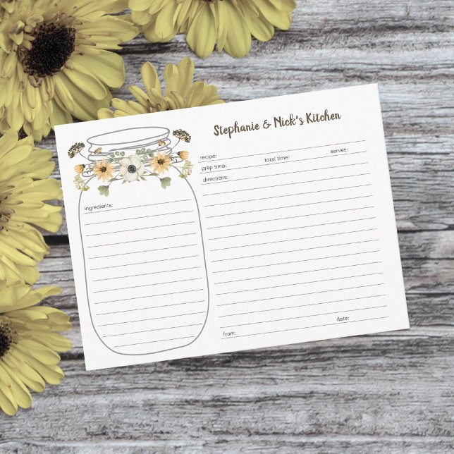 Fall Wildblume Bouquet Mason Jar Rezept Karte (Von Creator hochgeladen)
