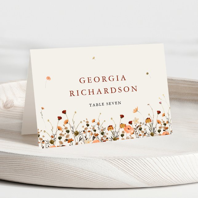 Fall Wildblume Garden Boho Hochzeit Platzkarte Tischnummer (Fall Wildflower Garden Floral Boho Autumn chic wedding personalized guest name place card)