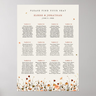 Fall Wildblume Garden Boho Hochzeitskarte Poster