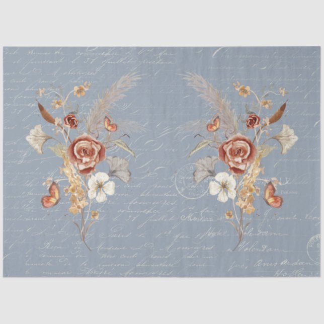 Fall Wildblume Pampas Grass Dusty Blue Decoupage Seidenpapier (Vorderseite)