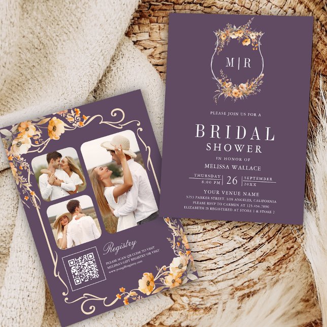 Fall-Wildblume QR-Code Dusty Lila Brautparty Einladung (Von Creator hochgeladen)