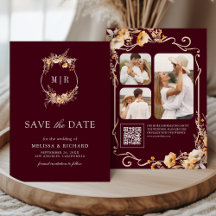 Fall Wildblume Wappen QR Code Burgundy Hochzeit