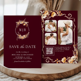 Fall Wildblume Wappen QR Code Burgundy Hochzeit Save The Date