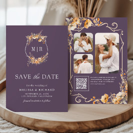 Fall Wildblume Wappen QR Code Dusty Lila Wedding Save The Date