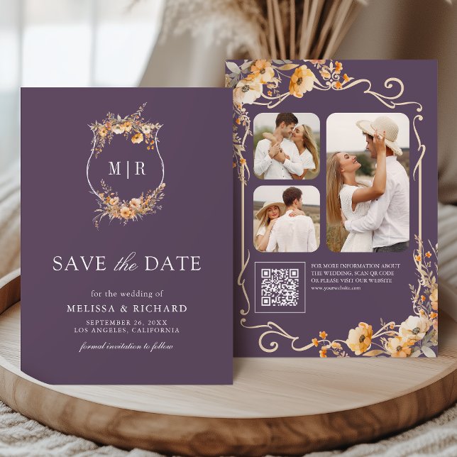 Fall Wildblume Wappen QR Code Dusty Lila Wedding Save The Date (Von Creator hochgeladen)