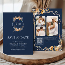 Fall Wildblume Wappen QR Code Navy Blue Wedding