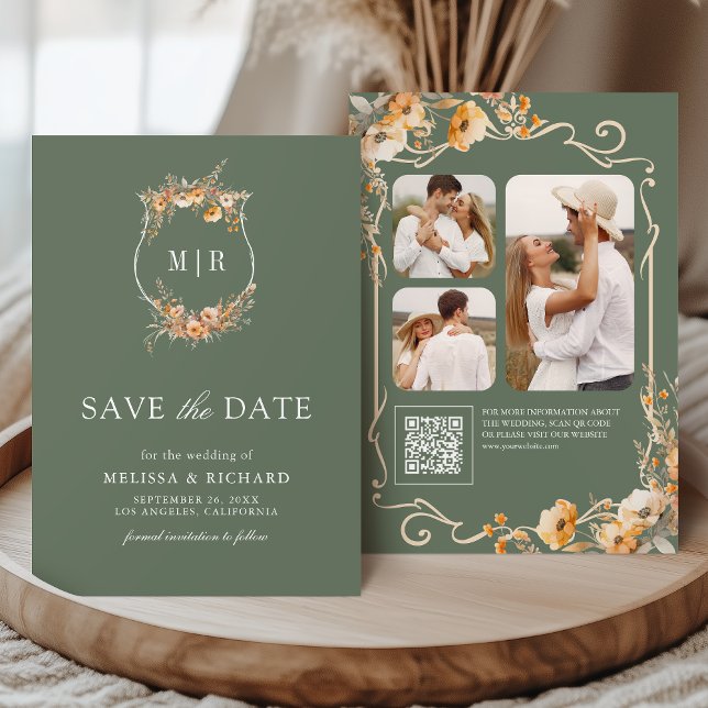 Fall Wildblume Wappen QR Code Sage Grüne Hochzeit Save The Date (Von Creator hochgeladen)
