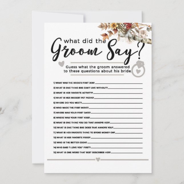 Fall Wildblumen Birch Tree Brautparty Game Einladung (Vorderseite)