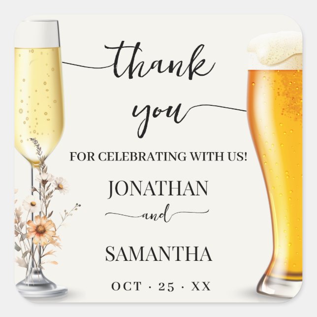 Fall Wildblumen Bubbles & Brews Danke Dusche Quadratischer Aufkleber (Vorderseite)