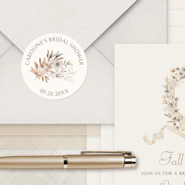 Fall Wildblumen Minimalistisches Brautparty Runder Aufkleber (Von Creator hochgeladen)