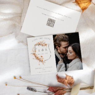 Fall Wildblumen Monogram Wappen QR Foto Hochzeit Save The Date