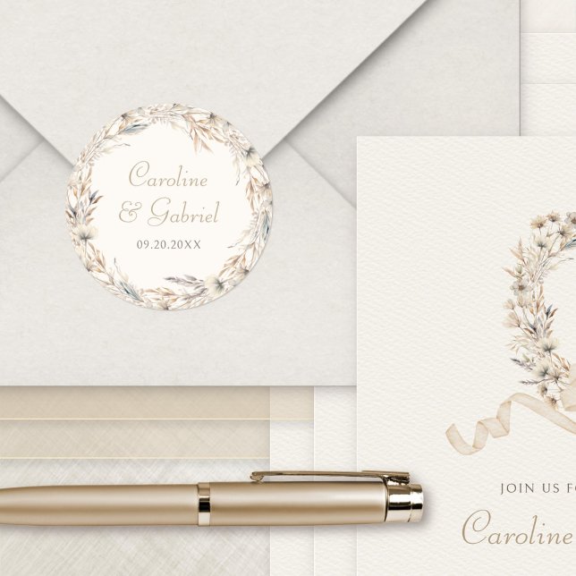 Fall Wildblumen Wreath Elegante Hochzeit Runder Aufkleber (Von Creator hochgeladen)