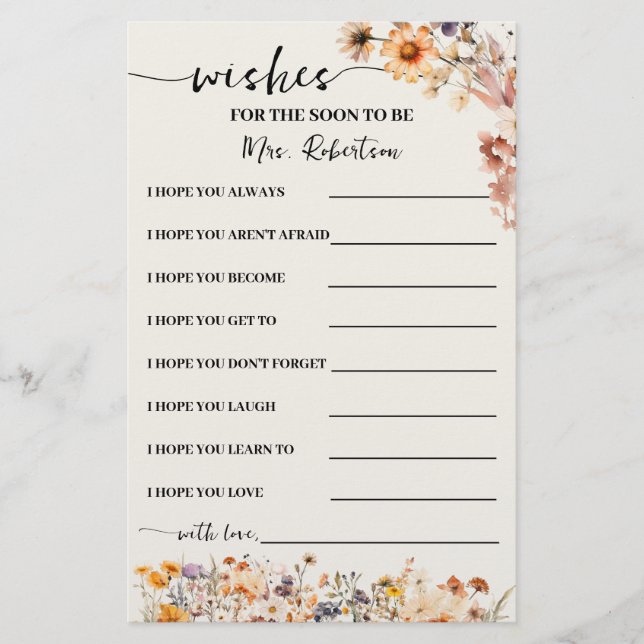 Fall Wildblumen wünscht bald Mrs. Card zu werden Flyer (Vorne)