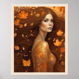 Fall Wind Woman in Orange Blätter Kunst, Dichtung  Poster