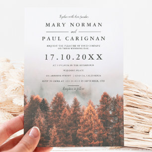 Fall winter pine trees forest photo chic wedding einladung