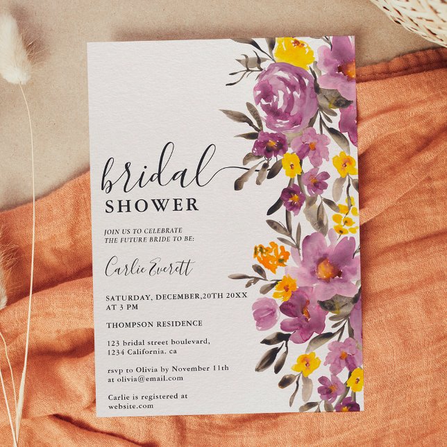 Fall Winter purple floral bridal shower Einladung (Fall Winter purple floral bridal shower Invitation)