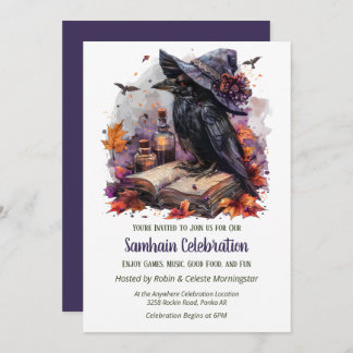 Fall Witch Raven Samhain Spooky Halloween Party Einladung