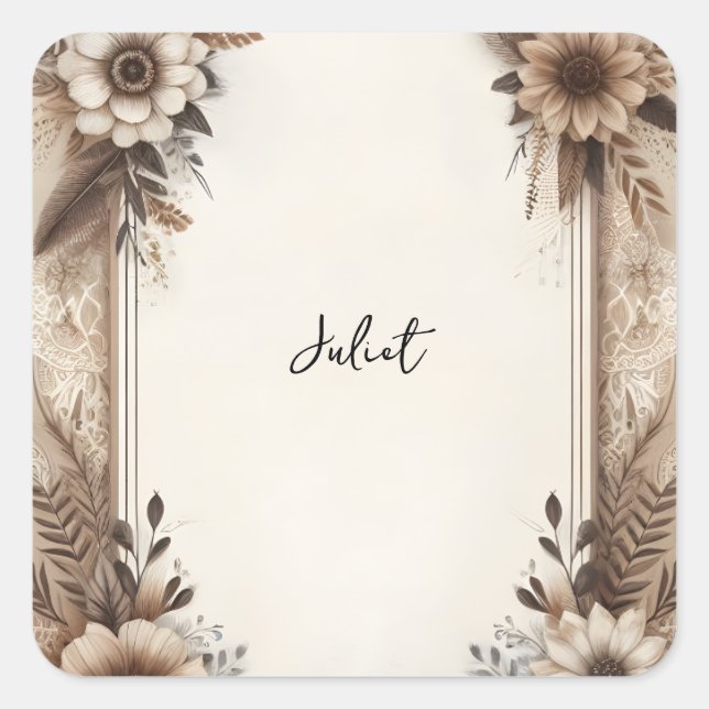 Fall Wood Paperie Gerecycelt Papier Brautparty Quadratischer Aufkleber (Vorderseite)