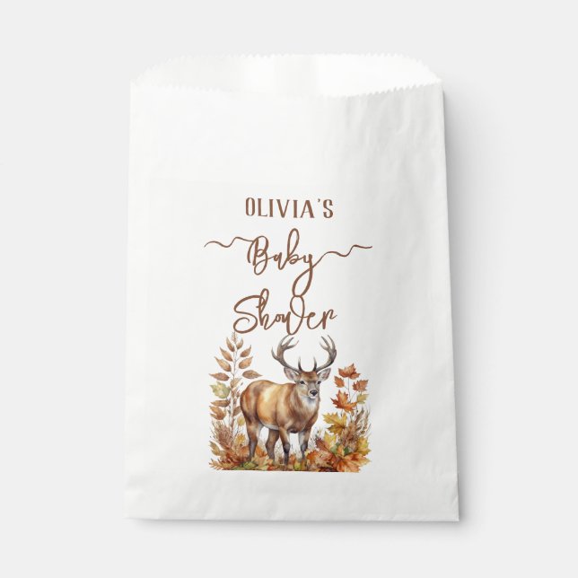 Fall Woodland Deer Baby Dusche Geschenktütchen (Vorderseite)
