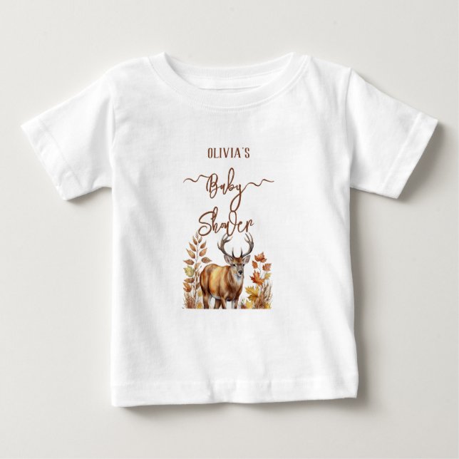Fall Woodland Deer Baby Showballon Baby T-shirt (Vorderseite)