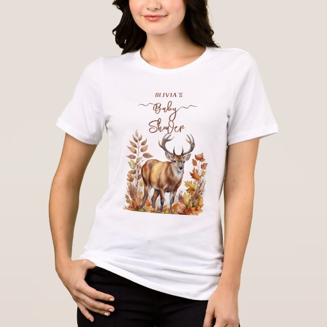 Fall Woodland Deer Baby Showballon Tri-Blend Shirt (Vorderseite)