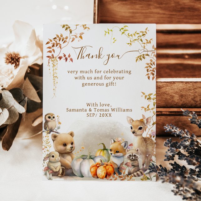 Fall Woodland Little Pumpkin Baby Dusche Dankeskarte (Von Creator hochgeladen)