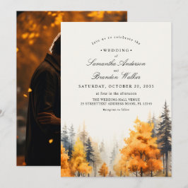 Fall Woodland, Pine Trees Foto Hochzeit Einladung