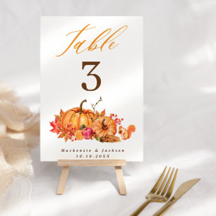 Fall Woodland Pumpkins & Squirrel Script Wedding Tischnummer