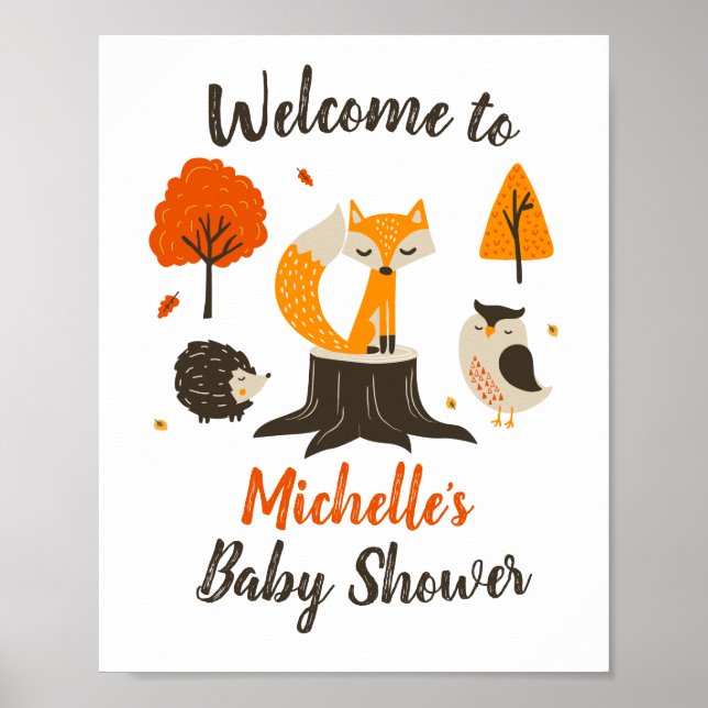Fall Woodland Tierdusche Begrüßungszeichen Poster (Vorne)