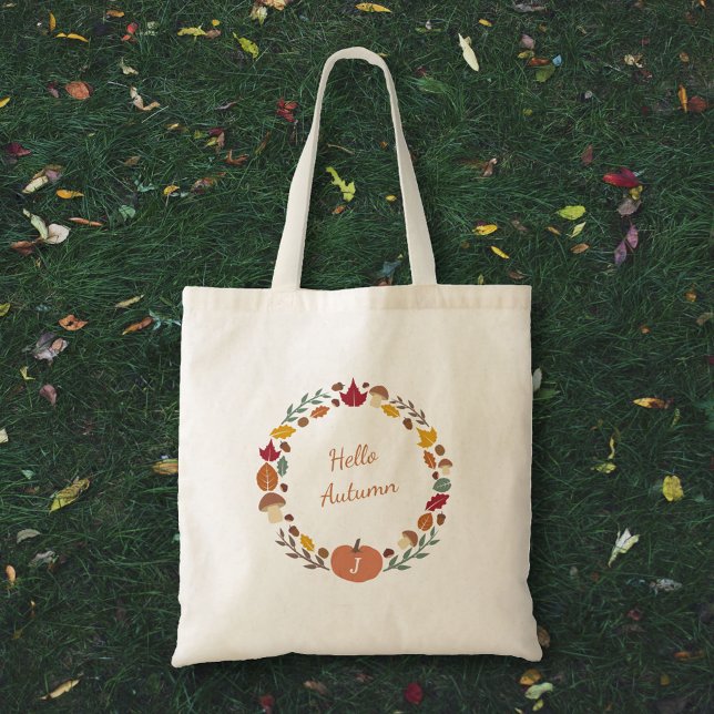Fall Wreath Monogram Totbeutel Tragetasche (Fall Wreath Monogram Tote Bag)