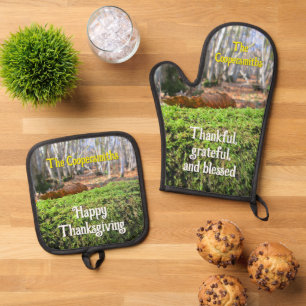 Fallbaum im Herbstmoos - Personalisiert Ofenhandschuh & Topflappen-Set