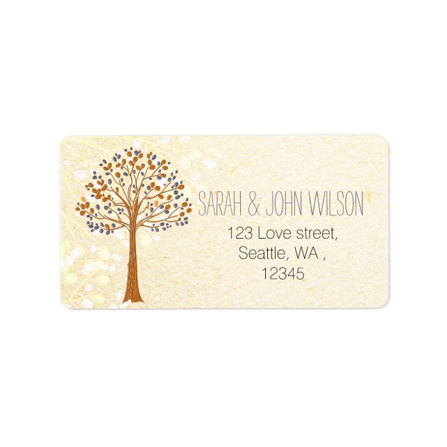 Fallbaum, Rustikales Hochzeitstich Adressaufkleber (Vorne)