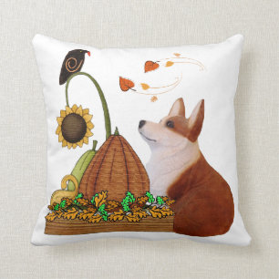 FallCorgi mit Kürbis und Vogel Wurfs-Kissen Kissen